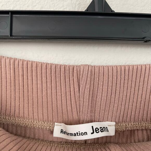 Reformation Tan Ribbed Pull On Relaxed Fit Pants (XL) - Picture 2 of 6